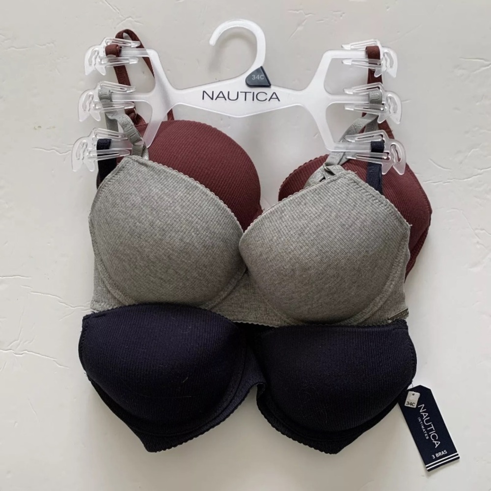 Nautica 3 pack of bras 34C New NWT blue gray maroon cotton blend NT1797